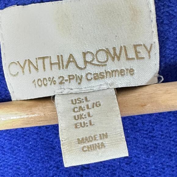 CYNTHIA ROWLEY 100% Cashmere Royal Blue Soft Cozy Classic Sweater fitted size L - Picture 5 of 8
